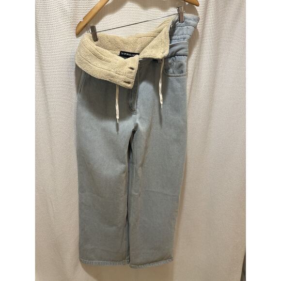 Double waist shearling fold over denim - Picture 1 of 6